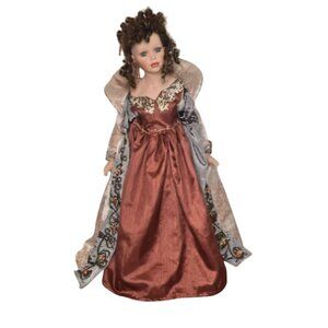 William Tung Porcelain Victorian Doll With Ornate Gown & Detailed Embroidery 32"